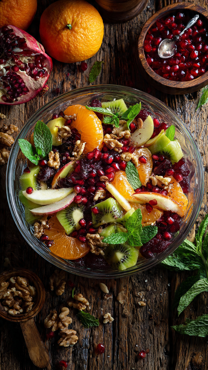 Winter Fruit Salad with Feta, Cranberries, and Honey-Lime Dressing