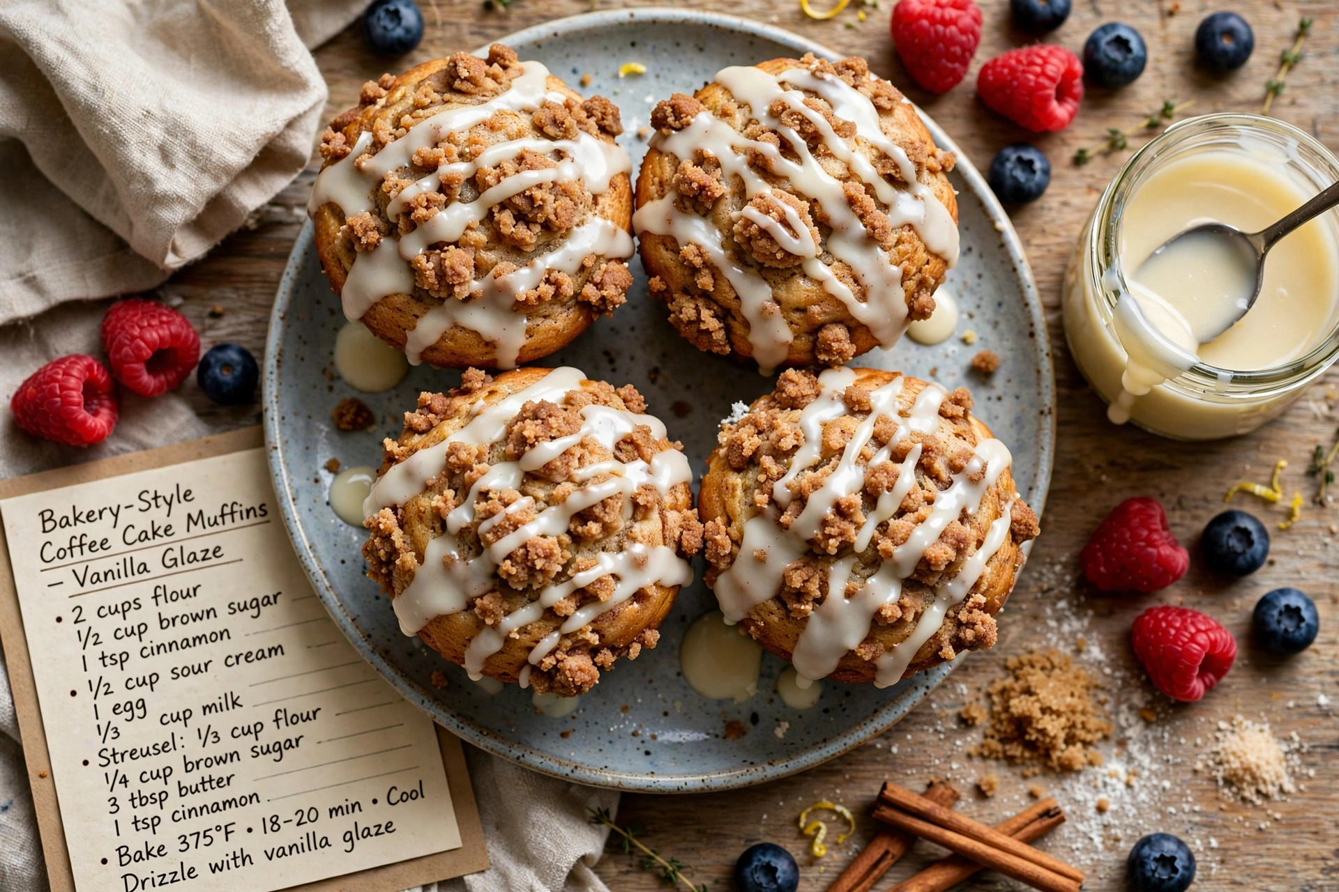 Bakery-Style Coffee Cake Muffins with Vanilla Glaze