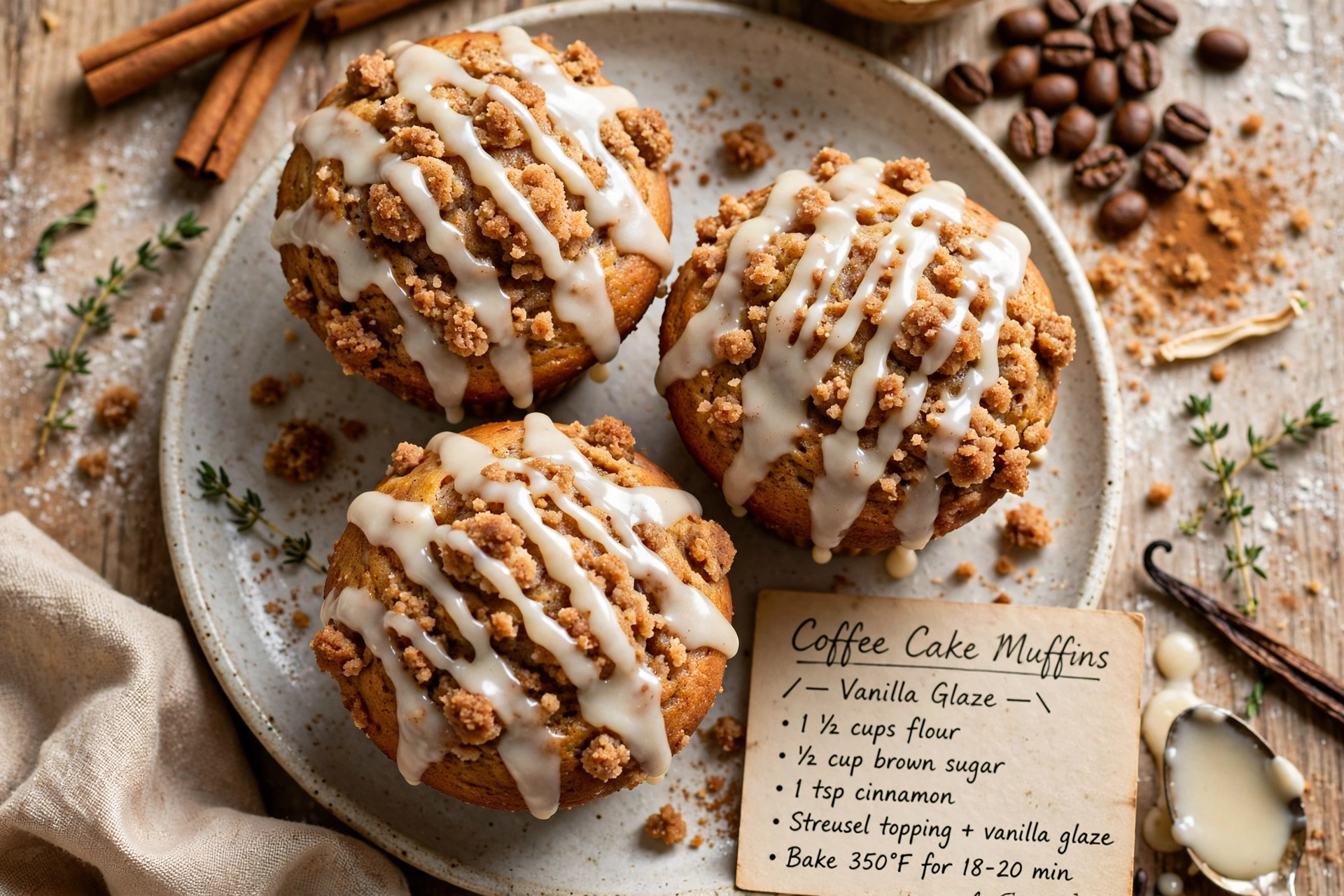 Coffee Cake Muffins with Vanilla Glaze