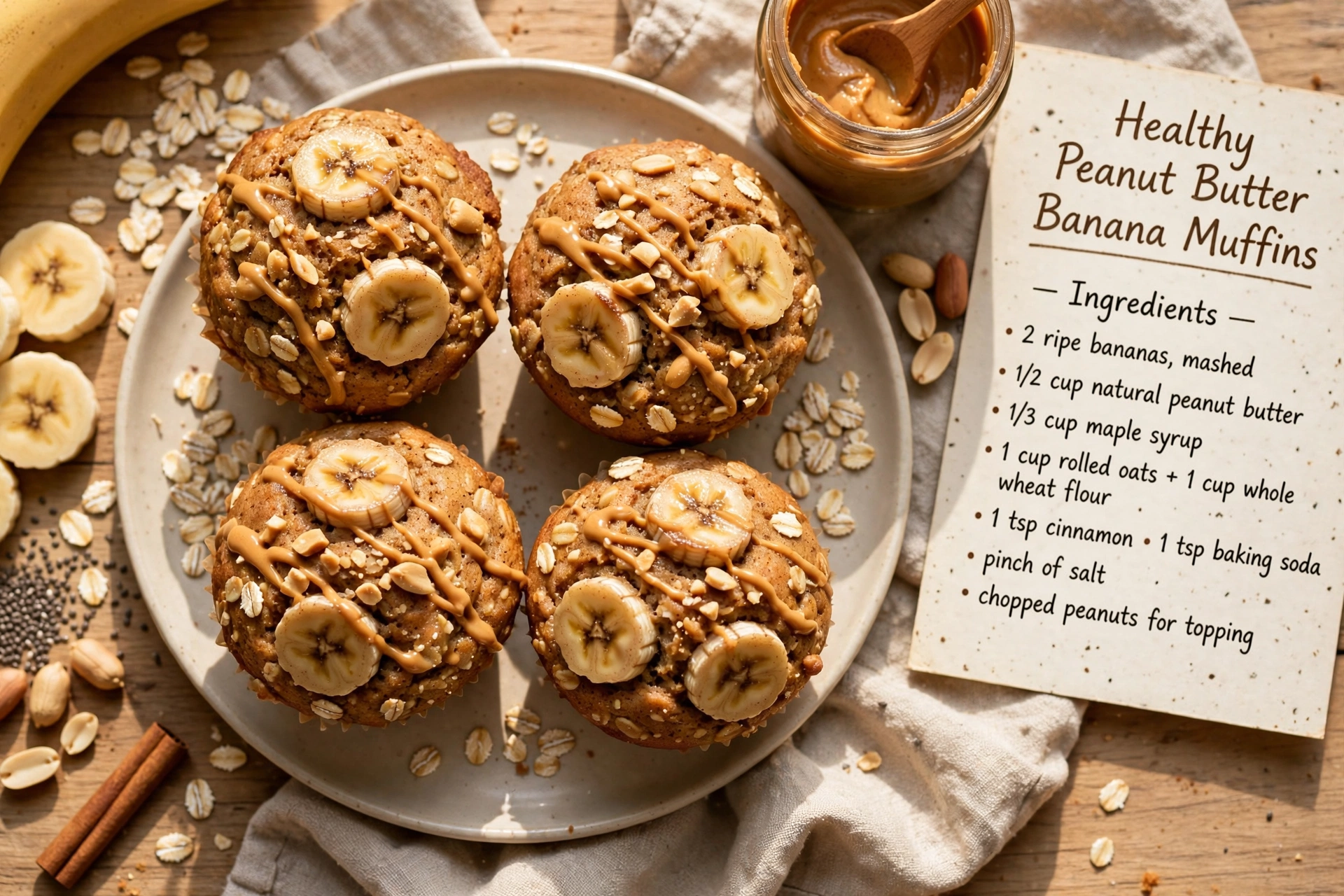 Healthy Peanut Butter Banana Muffins