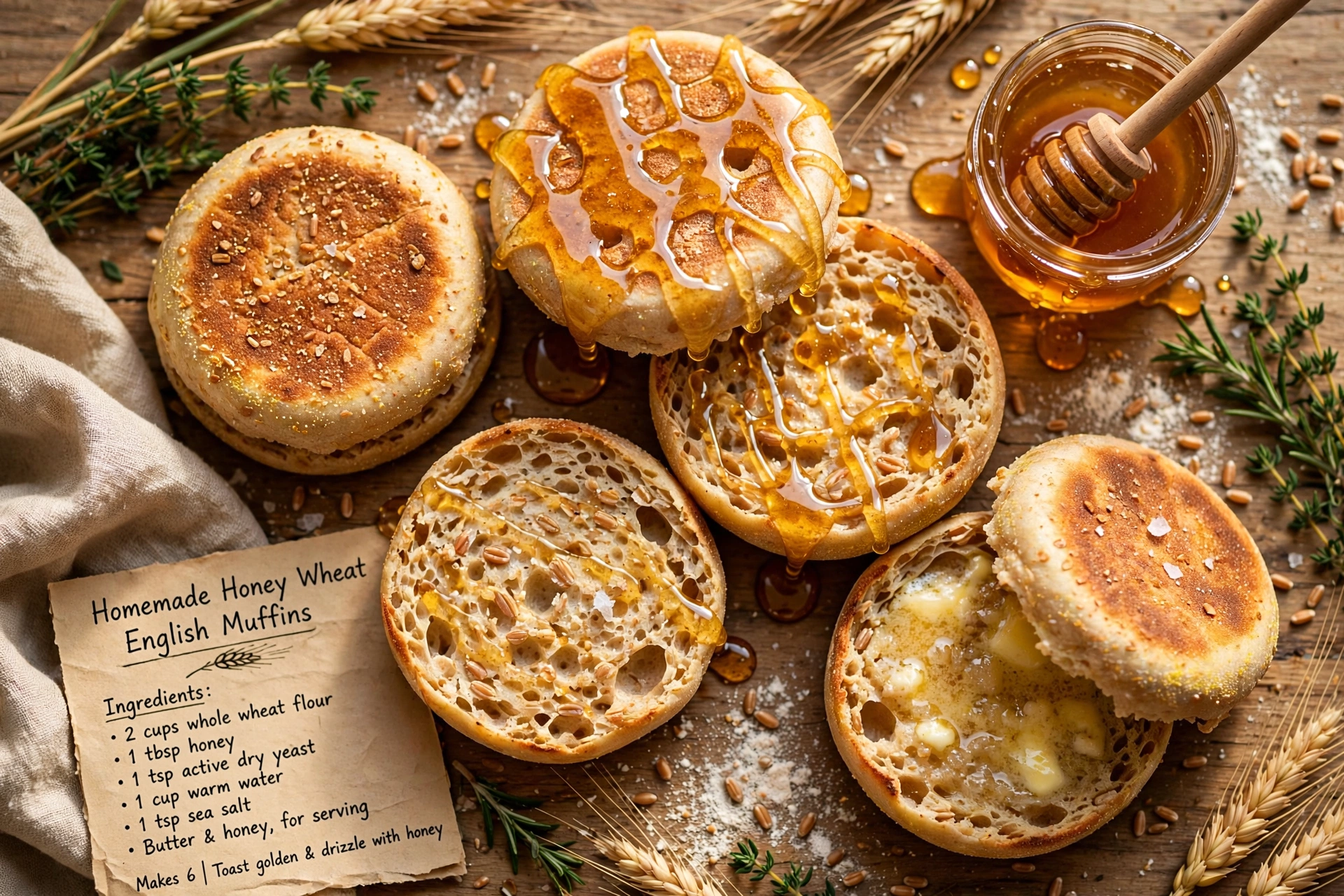 Homemade Honey Wheat English Muffins