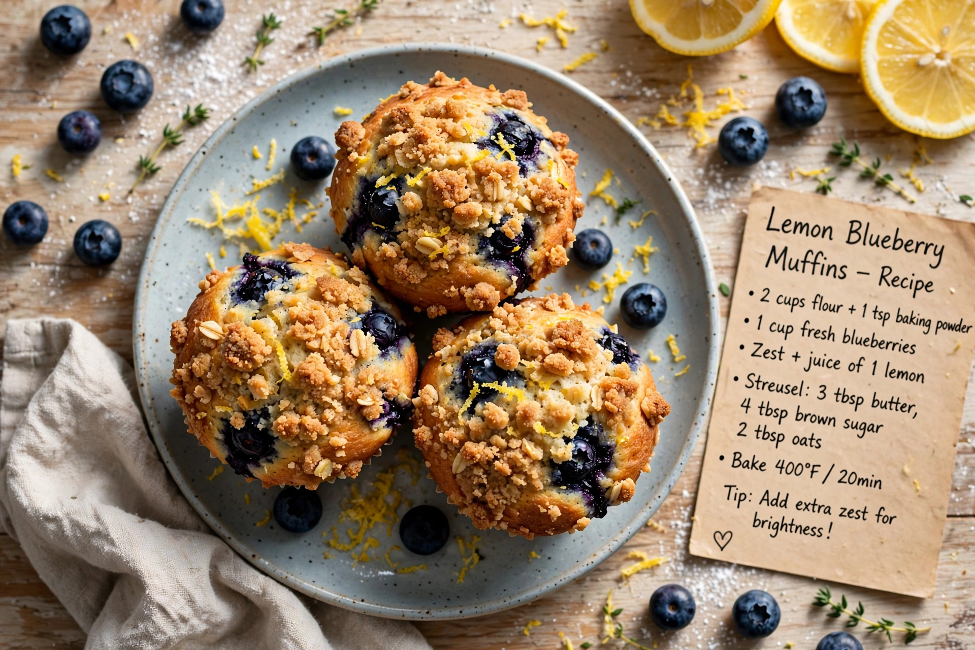 Lemon Blueberry Muffins with Streusel Topping