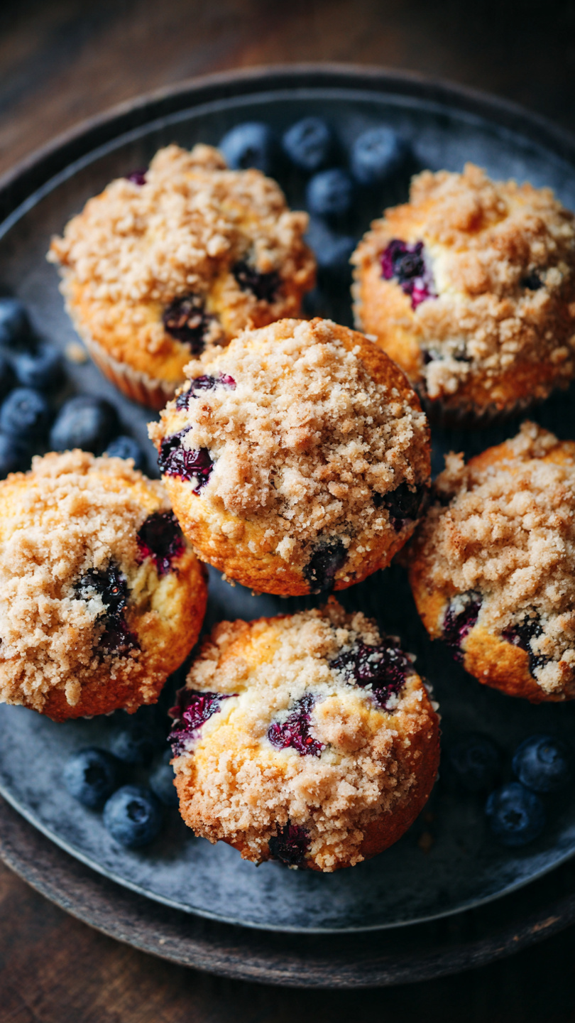 Sourdough Blueberry Muffins with Crumb Topping